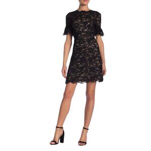 NWT Rebecca Taylor Lace Mini Dress Womens 4 Black Open Back Short Sleeve New
